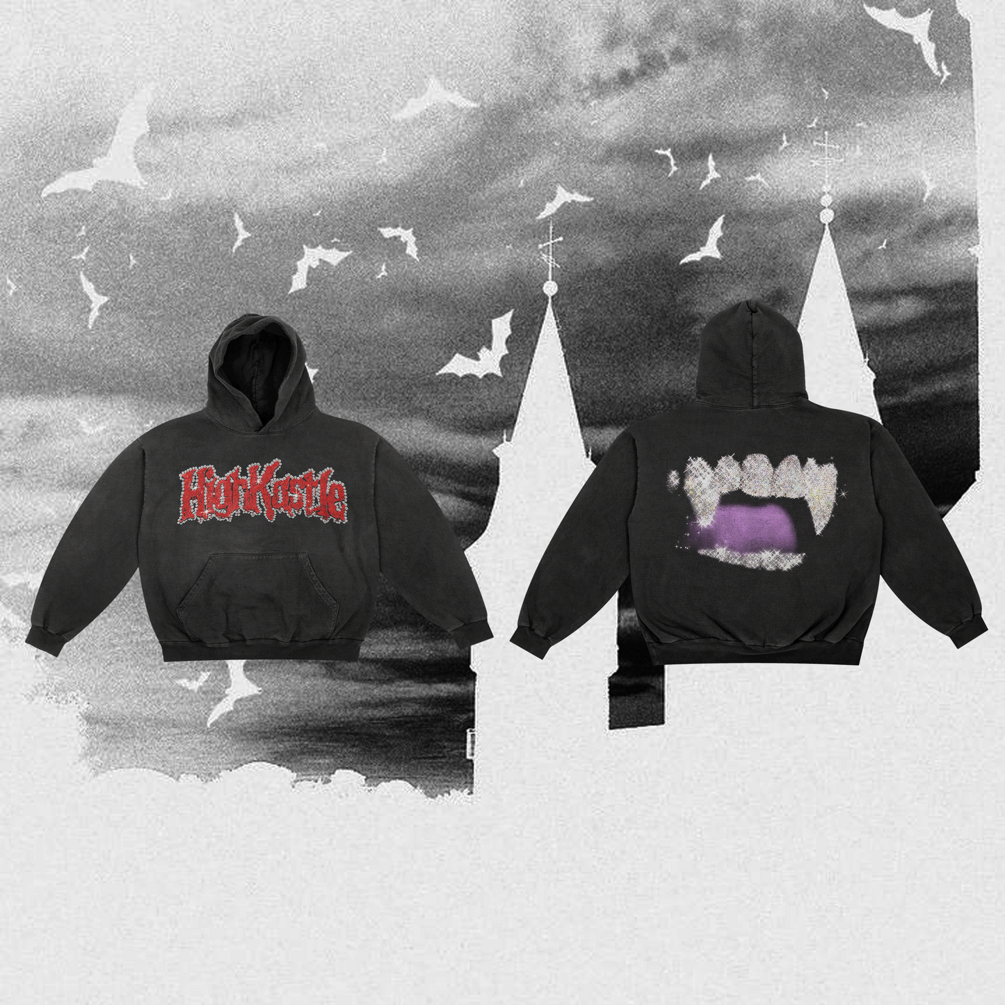 HIGHKASTLE GRILL HOODIE VINTAGE BLACK/RED